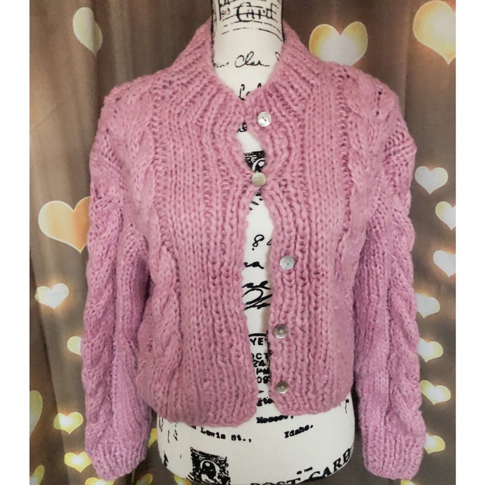 Cable knit sweater cardigan white cream womens twist button purple lilac - Picture 12 of 16